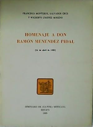 Immagine del venditore per Homenaje a Don Ramn Menndez Pidal (24 de abril de 1969). venduto da Librera y Editorial Renacimiento, S.A.