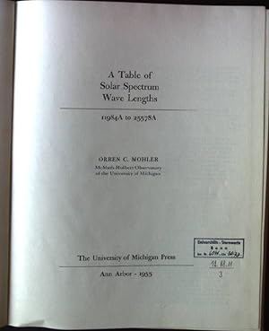 Seller image for A Table of Solar Spectrum Wave Lengths 11984A to 25578A for sale by books4less (Versandantiquariat Petra Gros GmbH & Co. KG)