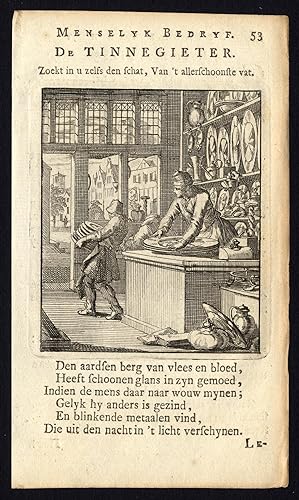 Bild des Verkufers fr Antique Profession Print-METALLURGY-SALESMAN-TIN FOUNDER-Luyken-1704 zum Verkauf von ThePrintsCollector