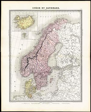 Antique Map-SWEDEN-DENMARK-NORWAY-ICELAND-SCANDINAVIA-Tardieu-Vuillemin-1863
