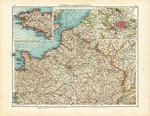 Antique Map-NORTHERN FRANCE-FRANKREICH-BRETAGNE-PARIS-Andree-1904