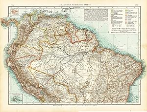 Antique Map-SOUTH AMERICA-BRAZIL-ECUADOR-GALAPAGOS ISLANDS-SURINAM-Andree-1904