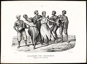 Rare Antique Print-MUSICIANS-DANCING-PONDICHERRY-INDIA-Schinz-Honegger-1836