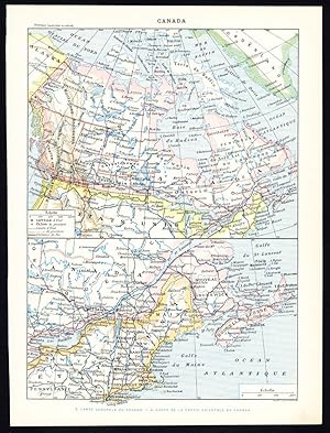 Antique Map-Print-CANADA-COSTUME-INDIANS-BISON-NIAGARA FALLS-Larousse-1897