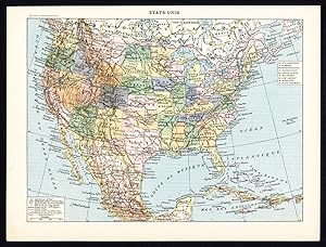 Antique Maps-UNITED STATES-EAST-WEST COAST-Larousse-1897