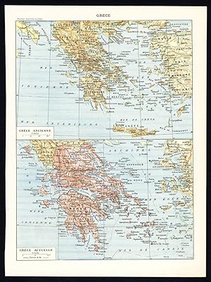 Antique Print / Map-GREECE-ARMS-FLAGS-ARMY-COSTUME-Larousse-1897