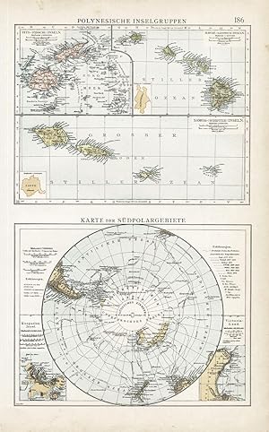 Antique Map-SOUTH POLE-POLYNESIAN ISLANDS-Andree-1904