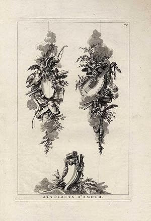 Antique Print-ICONOGRAPHY-MUSIC-ATTRIBUTES OF LOVE-MASK-LUTE-De La Fosse-1780