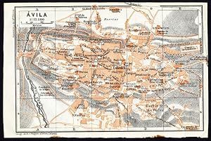 Immagine del venditore per Antique Map-SPAIN-PLAN OF AVILA-Karl Baedeker-1913 venduto da ThePrintsCollector