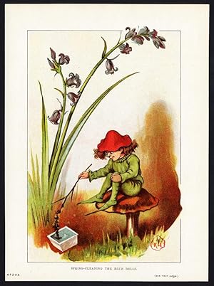 Antique Print-SPRING CLEANING THE BLUEBELLS-MUSHROOM-1878