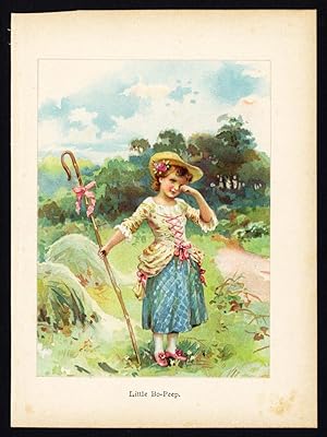 Antique Print-YOUNG GIRL-LITTLE BO PEEP HAS LOST HER SHEEP-NURSERY RHYME-1895