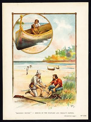 Antique Print-ROBINSON CRUSOE-RESCUE OF THE SPANIARD-FRIDAY'S FATHER-1878