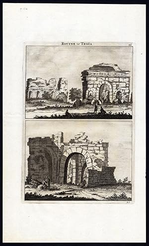 2 Antique Print-RUINS OF TROY-ANATOLIA-GREECE-TURKEY-Le Brun-de Bruyn-1700