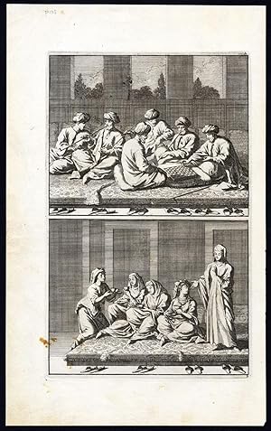 Antique Print-LEISURE-CHESS-BOARD GAME-SMOKING-TEA-TURKEY-Le Brun-de Bruyn-1700