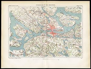 Antique Map-STOCKHOLM AND SURROUNDINGS-SWEDEN-SCANDINAVIA-Reclus-Erhard-1880