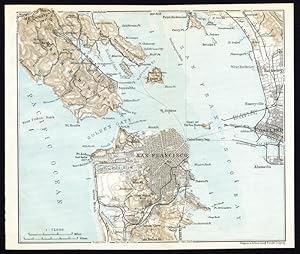 Antique Map-SAN FRANSISCO-BAY-OAKLAND-USA-Karl Baedeker-Wagner-Debes-1909