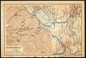 Antique Map-MINNEAPOLIS-USA-Karl Baedeker-Wagner & Debes-1909