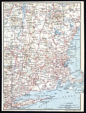 Antique Map-NEW YORK-BOSTON-CONNECTICUT-USA-Karl Baedeker-Wagner & Debes-1909