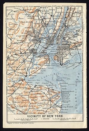 Antique Map-NEW YORK-VICINITY-USA-Karl Baedeker-Wagner & Debes-1909