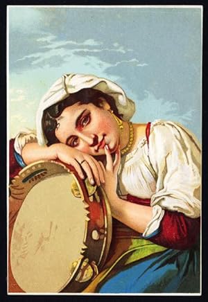 Antique Print-PLAYING MUSIC-TAMBOURINE-GIRL-1896