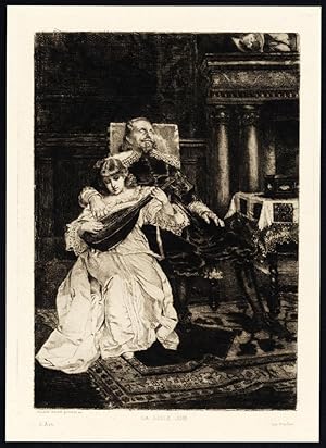 Antique Print-PLAYING MUSIC-LUTE-STRINGED INSTRUMENT-Rudolf Ernst-1881