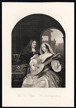 Antique Print-PLAYING MUSIC-STRINGED INSTRUMENT-LUTE-Payne-Van Mieris-1850