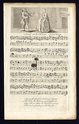 Rare Antique Print-SWEET ARE THE FLOWERS-OLD ENGLISH SONG-Burgess-Welcker-1760