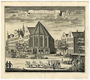 Antique Print-DEN HAAG-HAGUE-GROENMARKT-MEAT HALL-NETHERLANDS-Riemer-1730