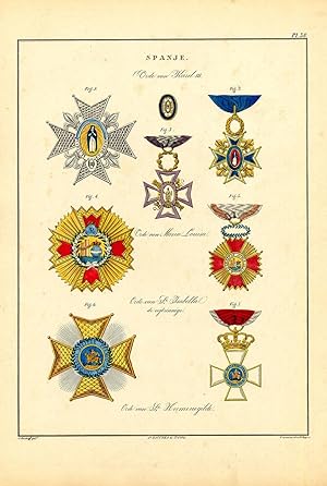 Rare Antique Print-MILITARY ORDER-SPAIN-CHARLES III-ISABELLA-P 38-Rochemont-1843