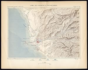 Antique Map-SOUTH AMERICA-PERU-LIMA-CHANCAY-PACHACAMAC-Reclus-Perron-1895