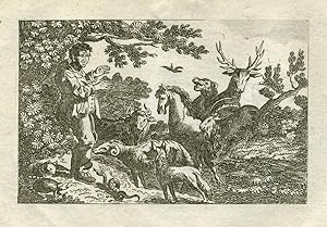 Antique Print-AESOP'S FABLE-ANIMALS AND BOY-Barlow-1802