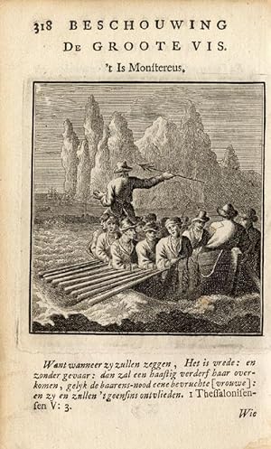 Seller image for Antique Emblem Print-BIG FISH-WALE HUNTING-Luiken-1725 for sale by ThePrintsCollector