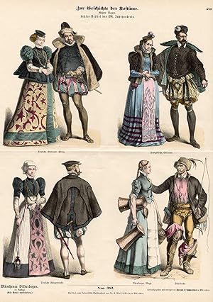 Antique Costume Print-FRANCE-GERMANY-16TH C-Braun-1880