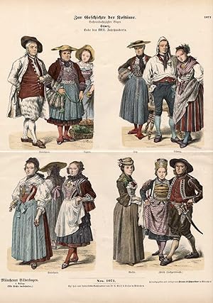 Antique Costume Print-SWITZERLAND-LUZERN-ZUG-WALLIS-18TH C-Braun-1880