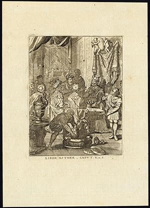 Bild des Verkufers fr Antique Religious Print-ESTHER-HAMAN-BANQUET-KING-Bouttats-Spanoghe-1784 zum Verkauf von ThePrintsCollector