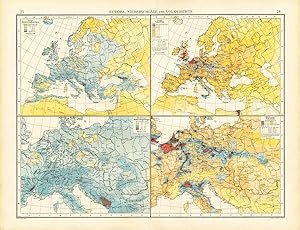 Antique Map-EUROPE-PRECIPITATION-POPULATION DENSITYAndree-1904