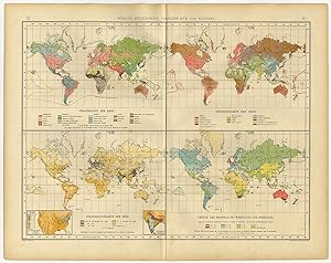 Antique Map-WORLD-RELIGION-POPULATION DENSITY-TRADE-PEOPLES-Andree-1904