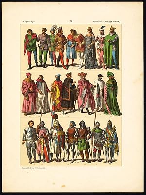 Antique Print-MIDDLE AGES-COSTUME-KNIGHT-FRANCE-Pl. 74-Hottenroth-1884