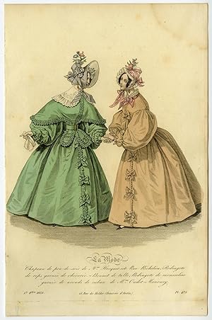 Antique Print-LA MODE-FASHION-GOWN-HAT-Anonymous-1835