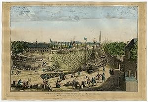 Optical Antique Print-LE HAVRE-FRANCE-PORT-SHIPYARD-MARINE-Basset-c.1760