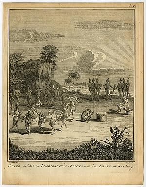 Antique Print-NATIVE-DANCE-SUN-FIRSTBORN-BABY-FLORIDA-Bellin-Schwabe-1758