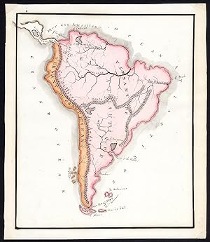 Unique Manuscript Map-SOUTH AMERICA-CONTINENTAL DIVIDE-DRAINAGE-Dumont-1865