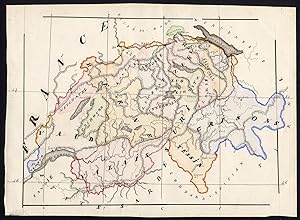 Unique Manuscript Map-SWITZERLAND-CANTON-MOUNTAIN RANGES-Dumont-1865