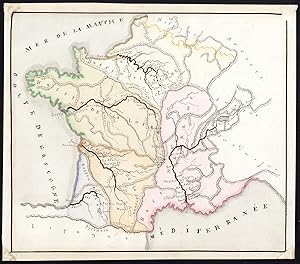 Unique Manuscript Map-FRANCE-RIVER-DIVIDE-DRAINAGE BASIN-Dumont-1865