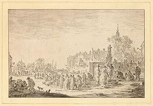 Antique Master Print-GENRE-FISH MARKET-TOWN-Ploos van Amstel-Avercamp-1767