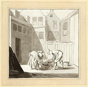 Antique Master Print-PIG-BUTCHER-COURTYARD-van Amstel/Schreuder-Saenredam-1778