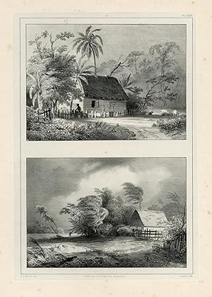 Antique Print-SURINAME-SLAVERY-SLAVE DWELLING-Lauters-Benoit-1839