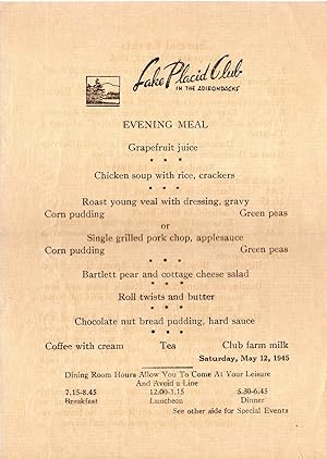 Lake Placid Club Menu