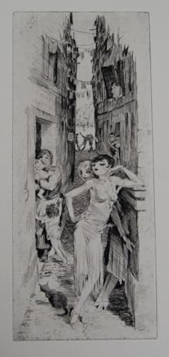 Immagine del venditore per Hafengasse mit Prostituierten. Original-Radierung. 32,5 x 13,8 cm. (Blattgre 53,5 x 39 cm) Posthumer Abzug von der Original-Platte. venduto da Klaus Schneborn