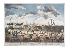 A View of the Hulks, at Woolwich in Kent, with some of the Convicts heaving up Ballast, and other...